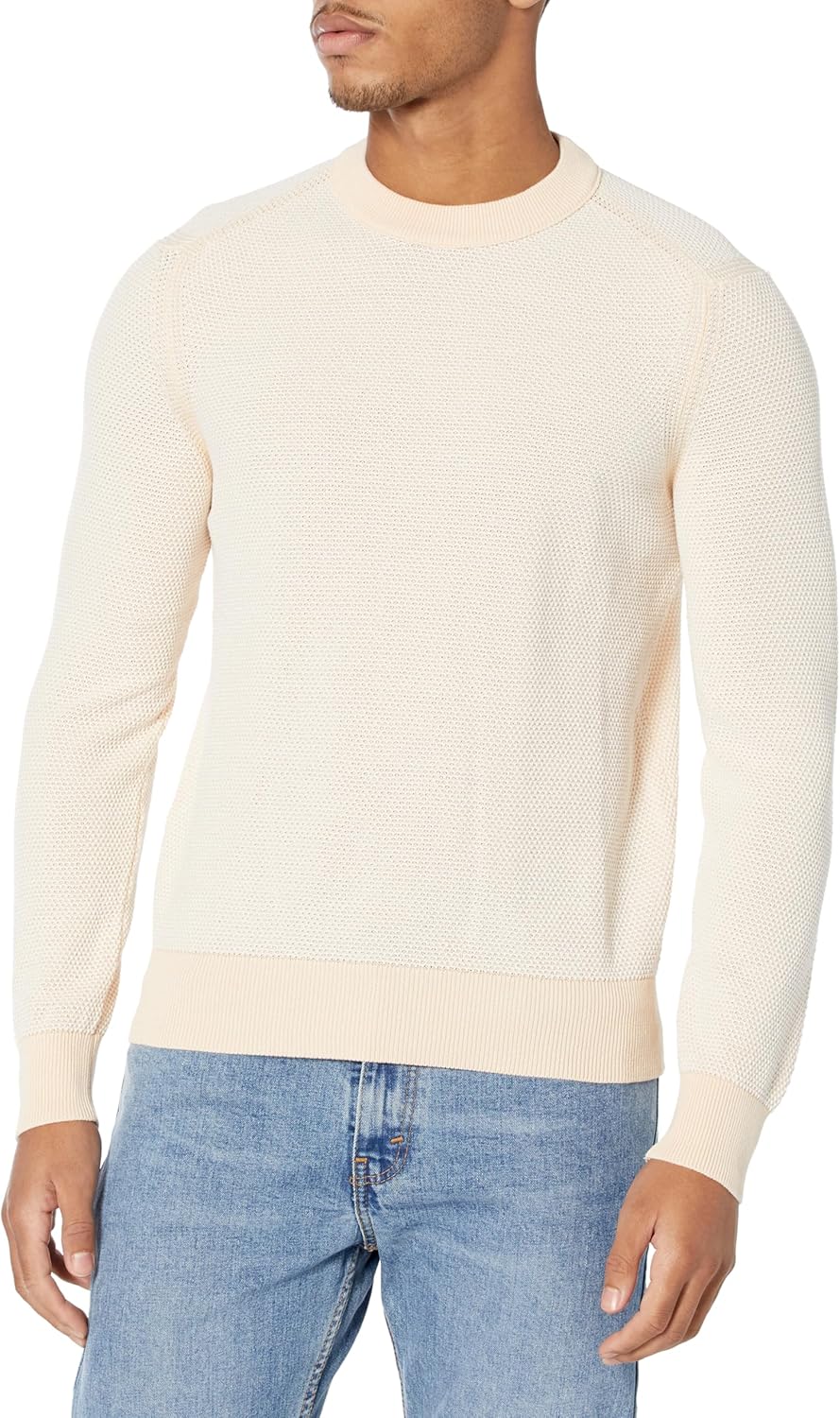 

BOSS мужской двухцветный свитер из смесового хлопка, Cream/Open Beige