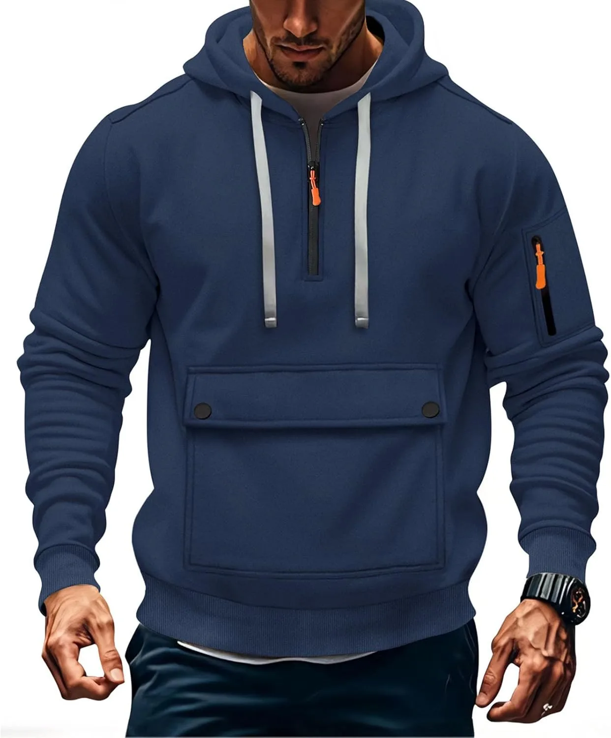 

Мужской худи с капюшоном Quarter Zip, тактический, оверсайз, с карманами Floleo