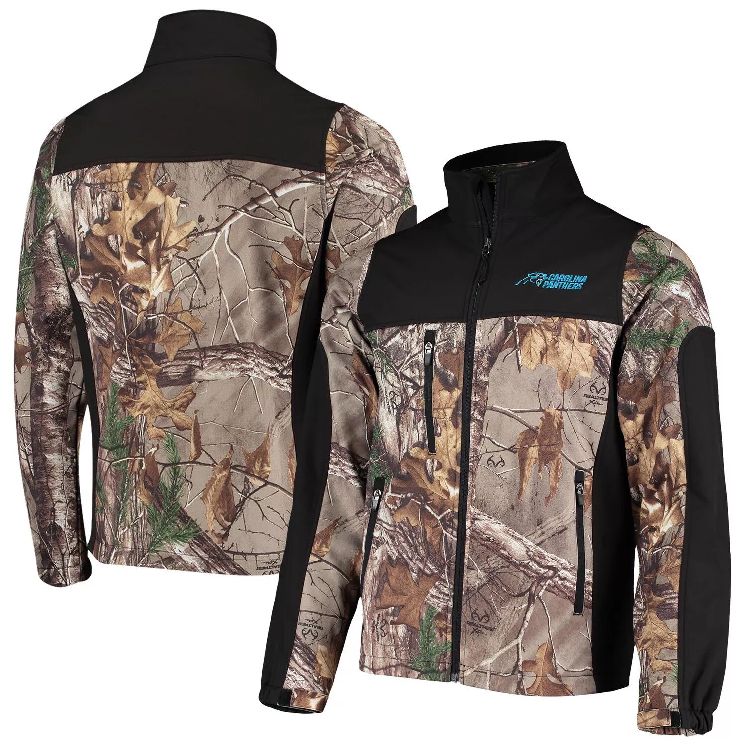 

Мужская куртка Dunbrooke Realtree Camo/Black Carolina Panthers Circle Hunter Softshell с молнией во всю длину