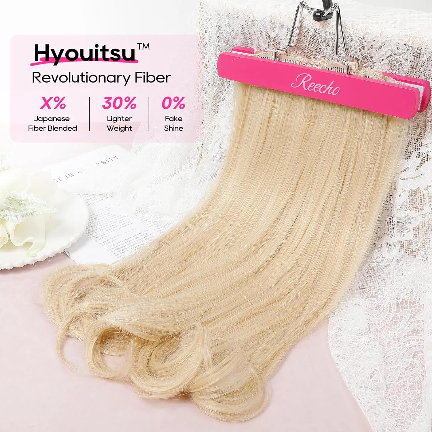 Накладные пряди REECHO Clip-in extensions, 40 см, светлый блонд Reecho, Light Blonde — фото 3
