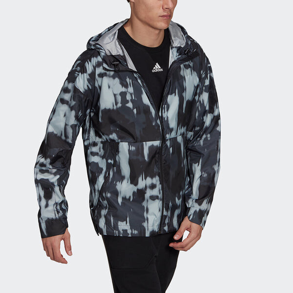Куртка adidas Urban Aop WR Outdoor Sports Windproof Hooded Jacket Black, черный — фото 4