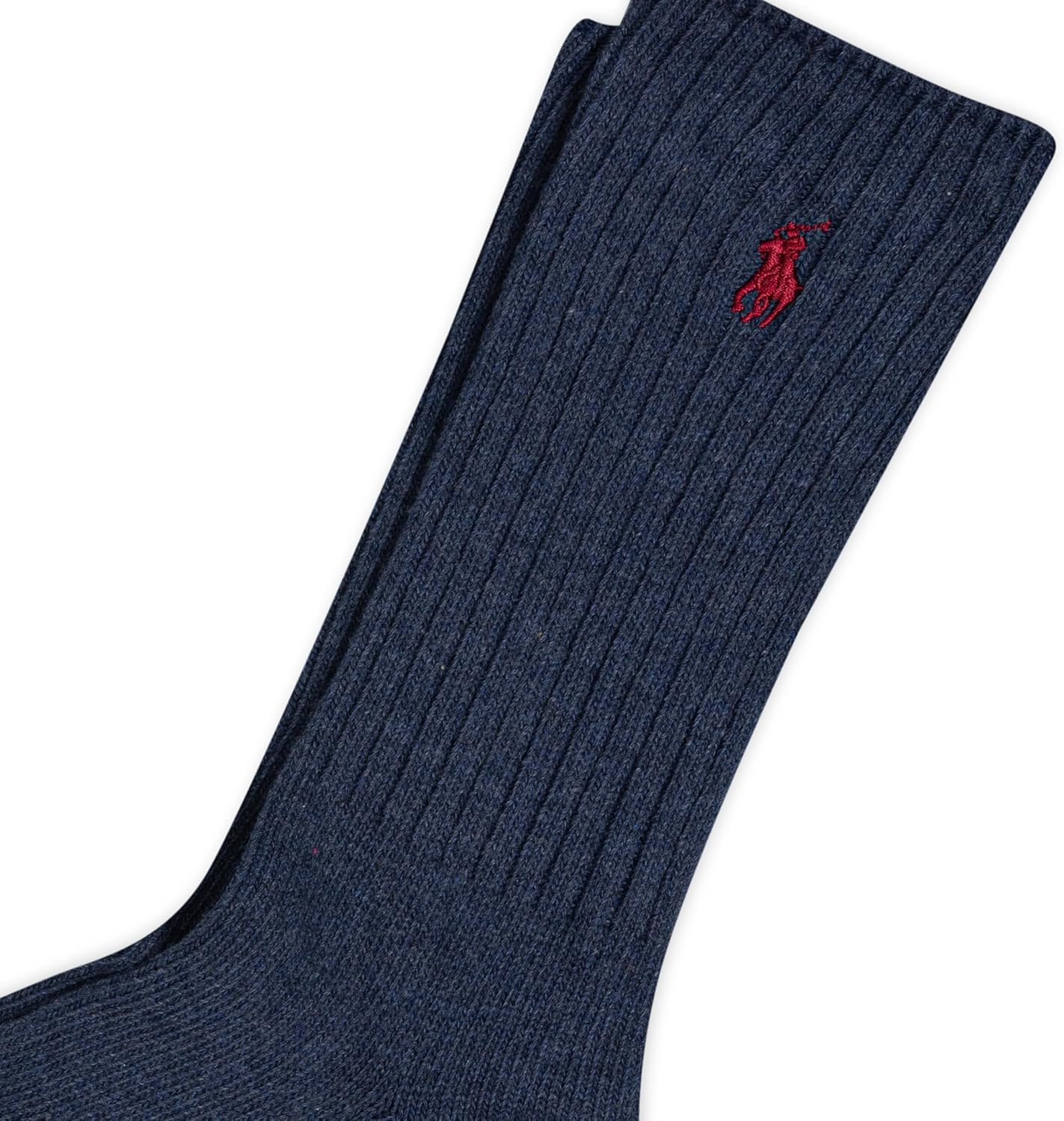 POLO RALPH LAUREN мужские хлопковые ребристые классические носки Crew - 1 пара - однотонный цвет, амортизирующий комфорт, Denim — фото 2