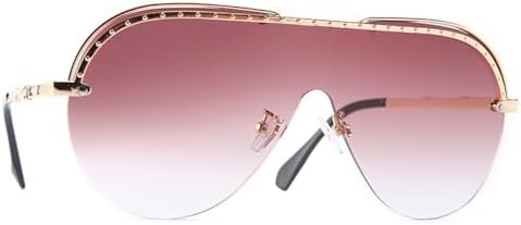 

Большие солнцезащитные очки-полуободковая оправа для мужчин и женщин, модные, с заклепками, с одной линзой, защита от УФ-излучения UV400, винтажные очки MTZJH, C6 Gold Tea