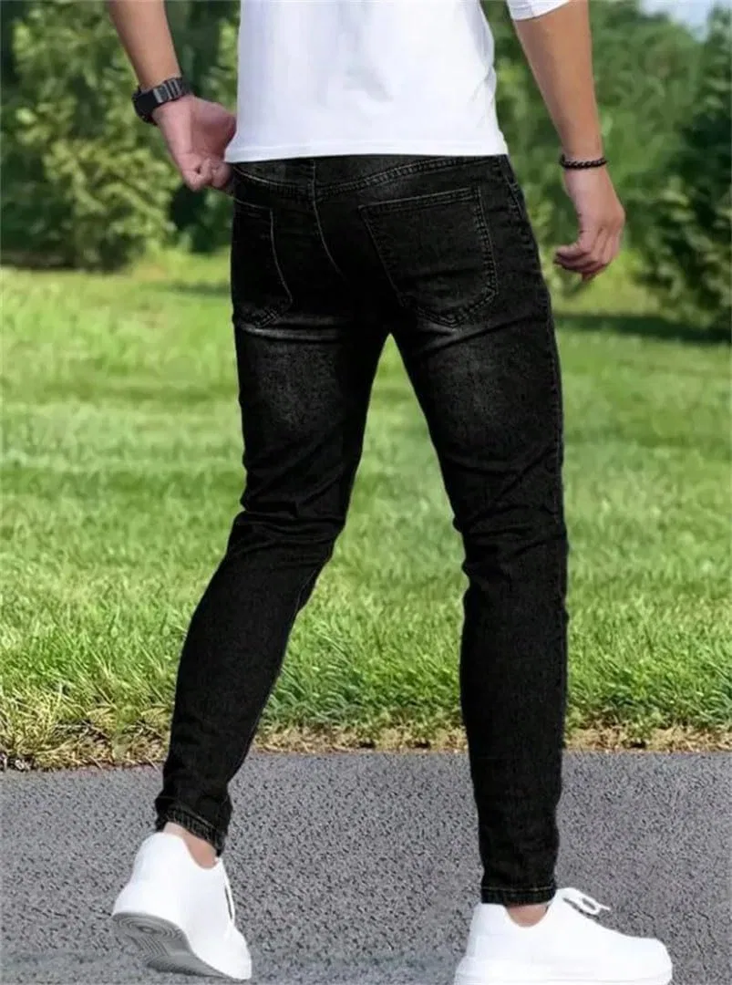 Джинсы Slim Fit с потертостями, Синий — фото 2