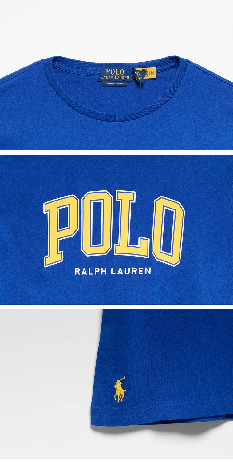 Мужская приталенная футболка с логотипом синяя от Polo Ralph Lauren — фото 4