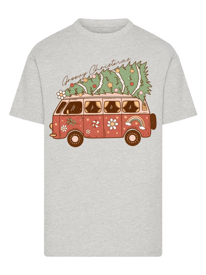 

Футболка Groovy Christmas Camper Van в цвете серый меланж F4NT4STIC