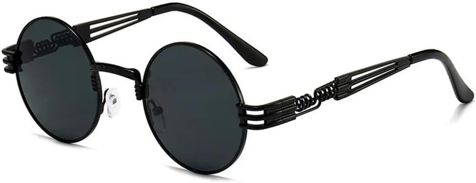 

Готические красные солнцезащитные очки в стиле стимпанк для мужчин и женщин, винтажные металлические круглые солнцезащитные очки, модные очки-маска с зеркальными линзами, защита от ультрафиолета UV400 KTUCN, Black Gray