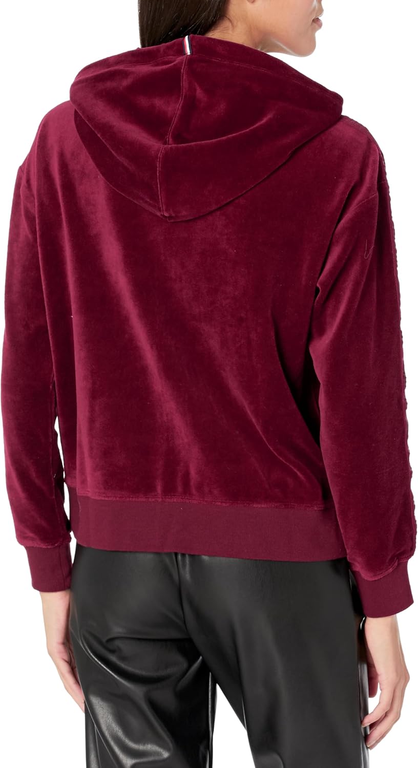 Женская велюровая толстовка с капюшоном на молнии от Tommy Hilfiger, Beet Red — фото 2