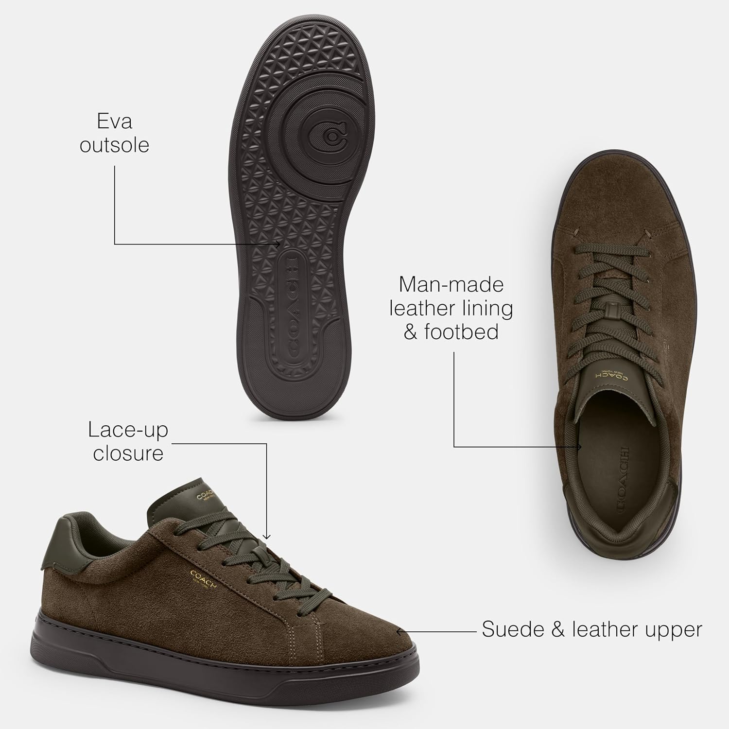 Мужские кроссовки Coach High Line High Top из фирменного канваса, Olive. — фото 3