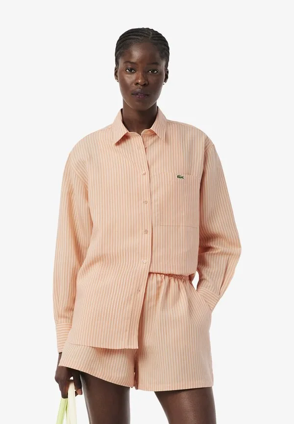Блузка Lacoste Rose Orange-Hi, полосатая, розово-оранжевая