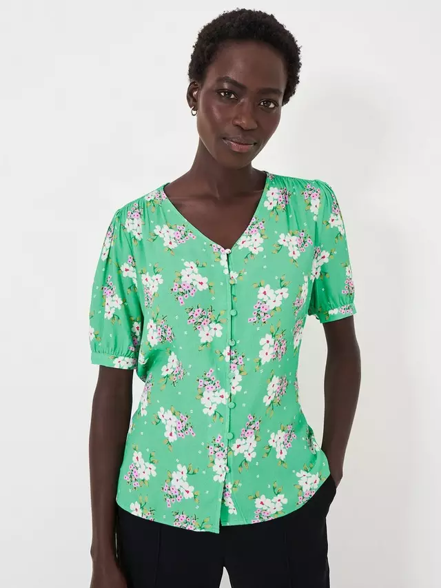 

Топ Crew Clothing Floral Shirred Button, цвет green/multi