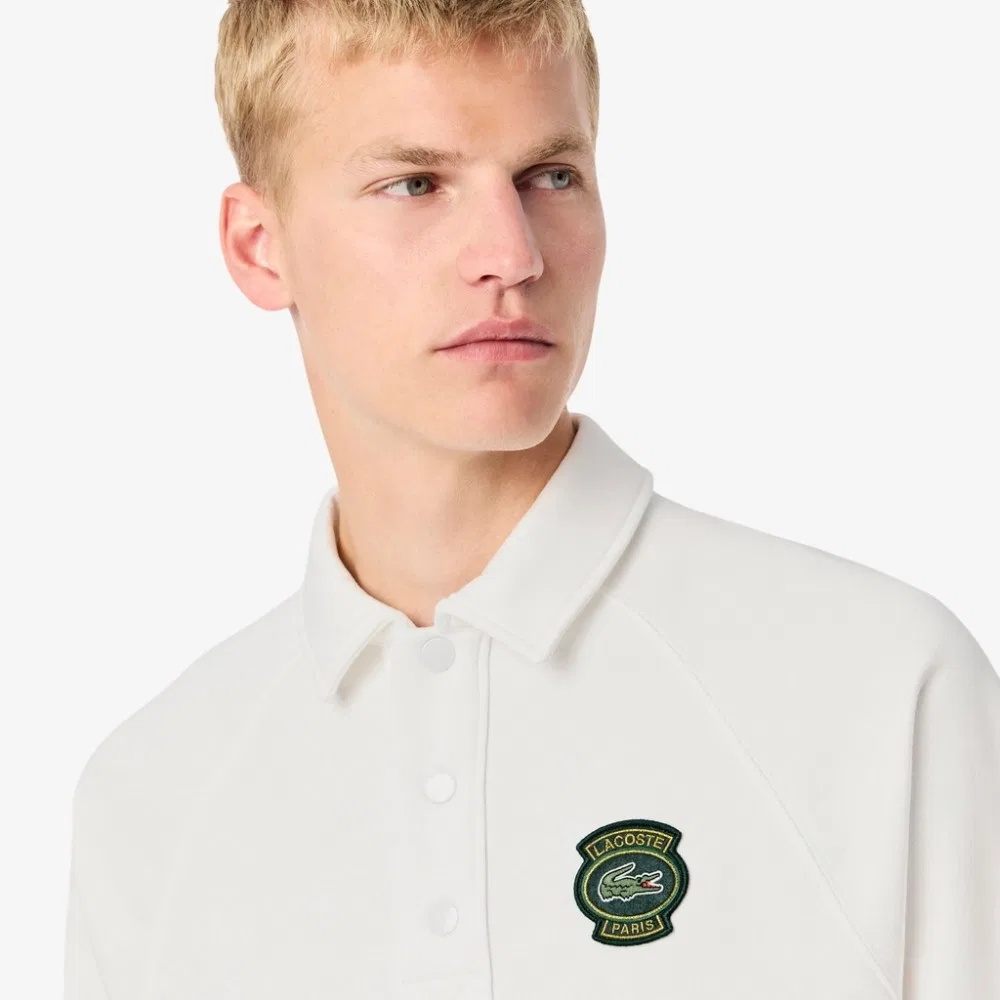 Мужской свитшот Lacoste с воротником и нашивкой, молочно-белый — фото 2