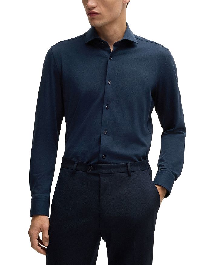 

Рубашка P-Hank Cotton Slim Fit на пуговицах BOSS, синий