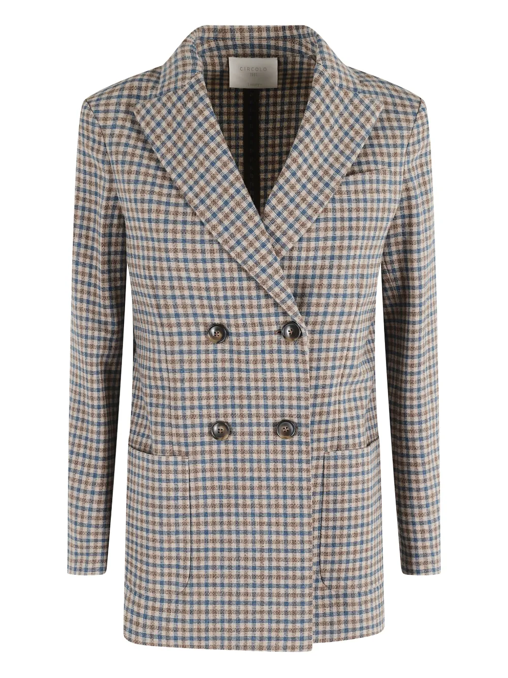 

Двубортный пиджак в гингемную клетку Circolo 1901, коричневый