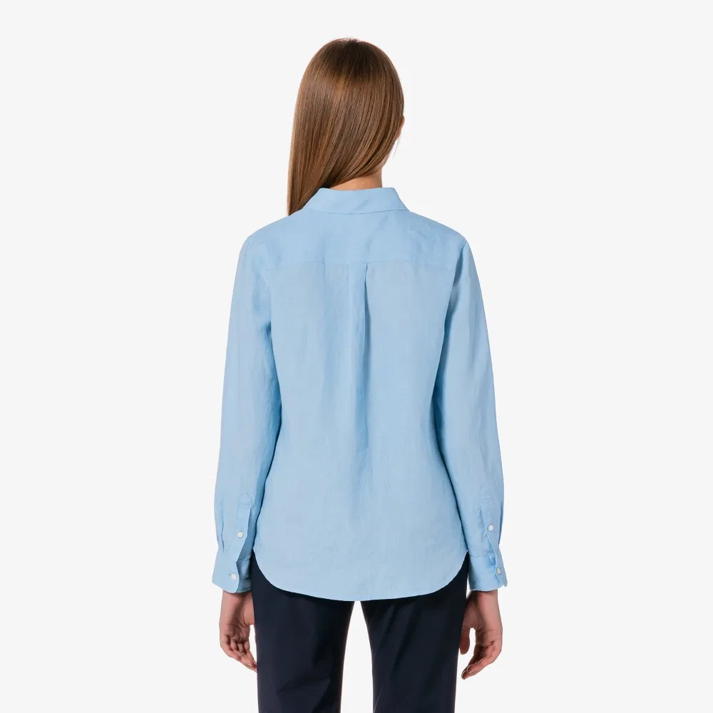 Рубашка Lacoste льняная Regular Fit голубая — фото 3