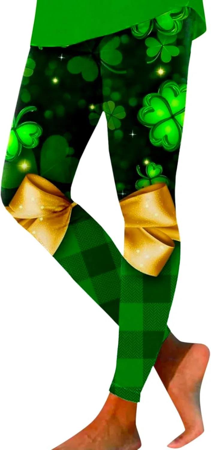 Леггинсы с принтом клевер St Patrick's Day, желтые