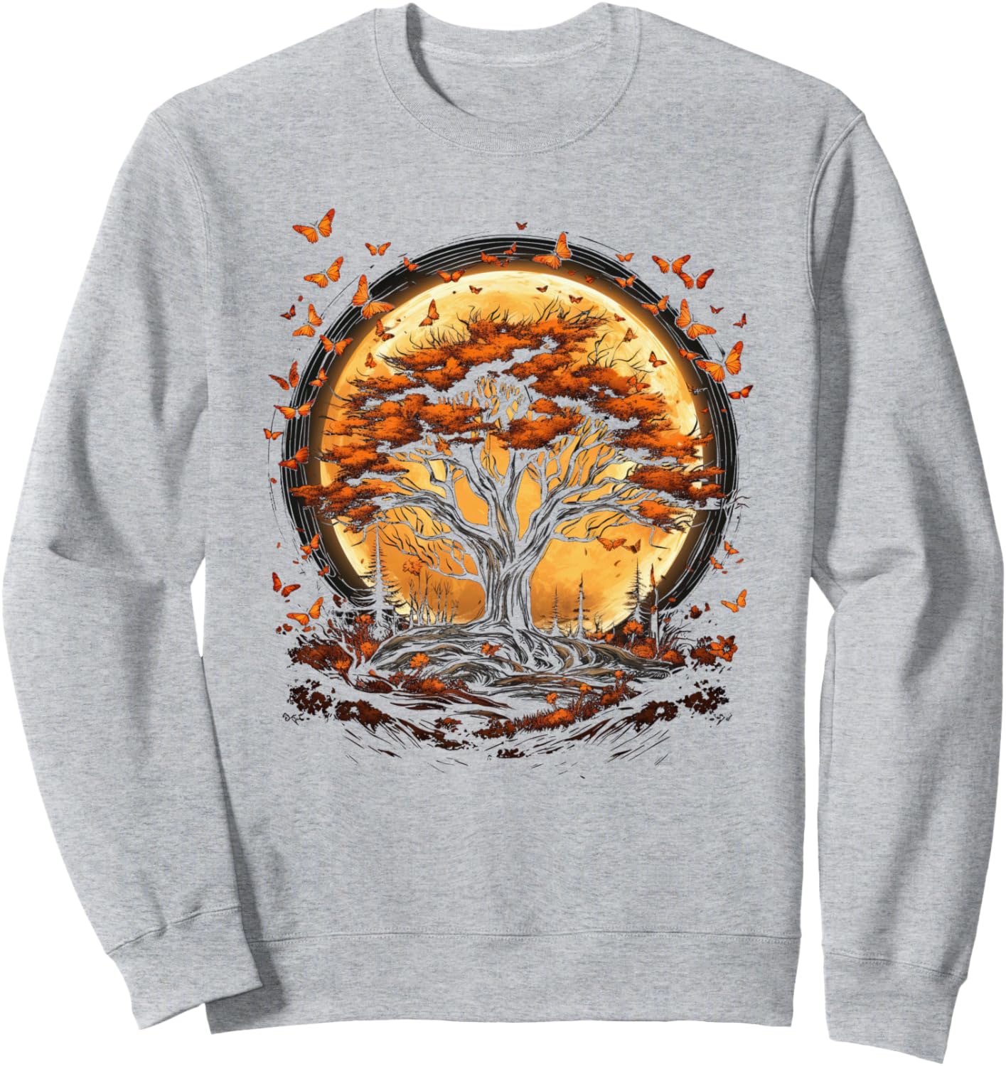 

Осенняя толстовка с изображением осенних листьев, дерева и бабочки Autumn Design With Butterflies And Trees, серый