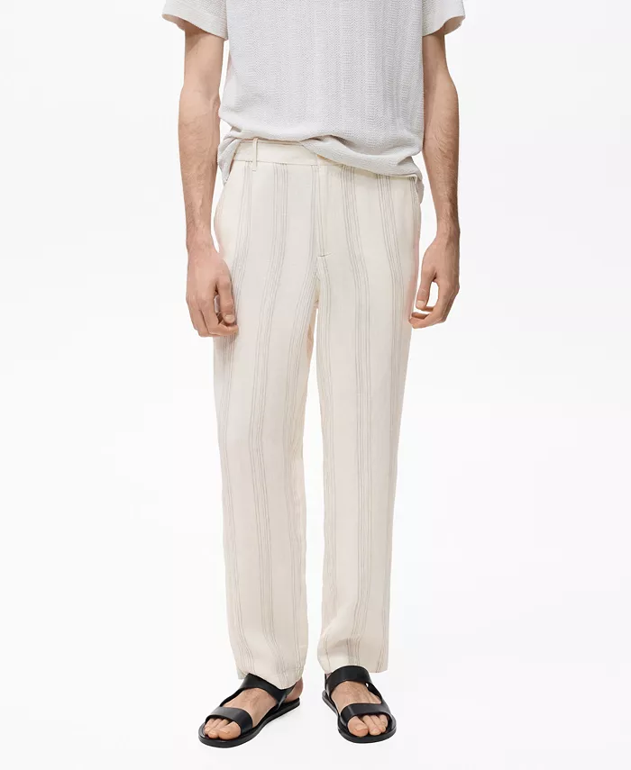 

Мужские брюки с эластичным поясом из льна Mango, белый