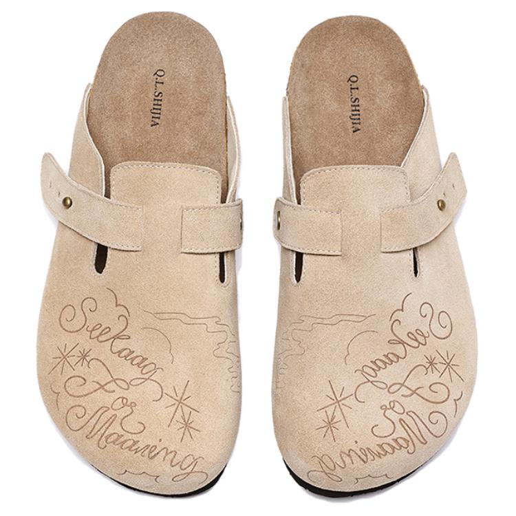 Закрытые тапочки мужские beige Wolves • Family QUNLANGSHIJIA, бежевый — фото 4