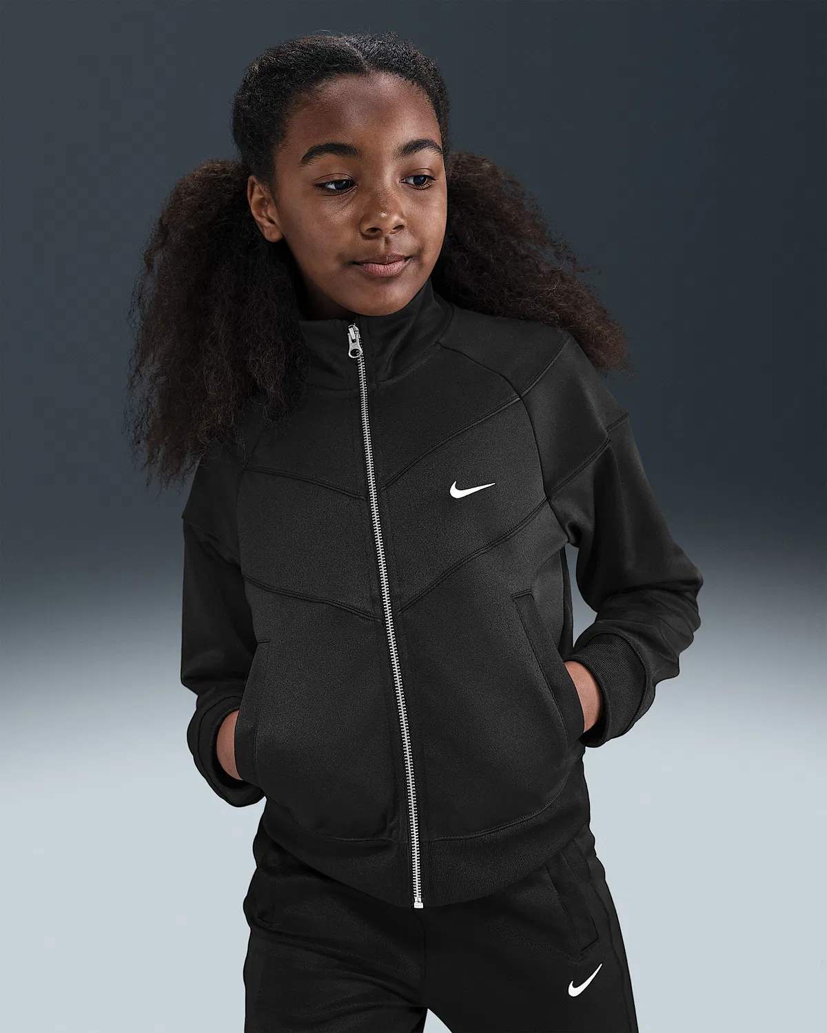 Детская (для девочек) трикотажная куртка Nike Sportswear, Black/Black/White