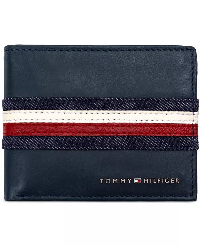 

Мужской кожаный кошелек с RFID-защитой в джинсовую полоску Tommy Hilfiger, синий