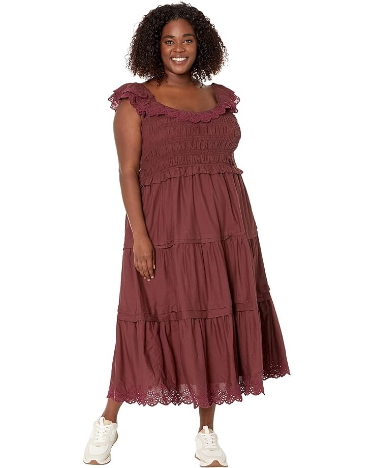

Платье Madewell Plus Lucie Embroidered Cotton Midi Dress, цвет Vintage Mulberry