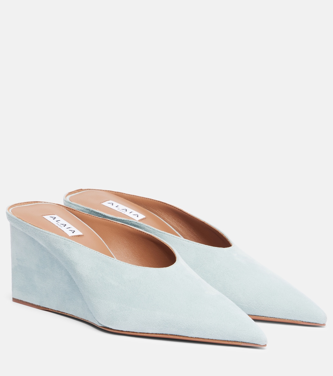 Кюб 75 мюли на клине из замши Alaïa, Bleu Glacier