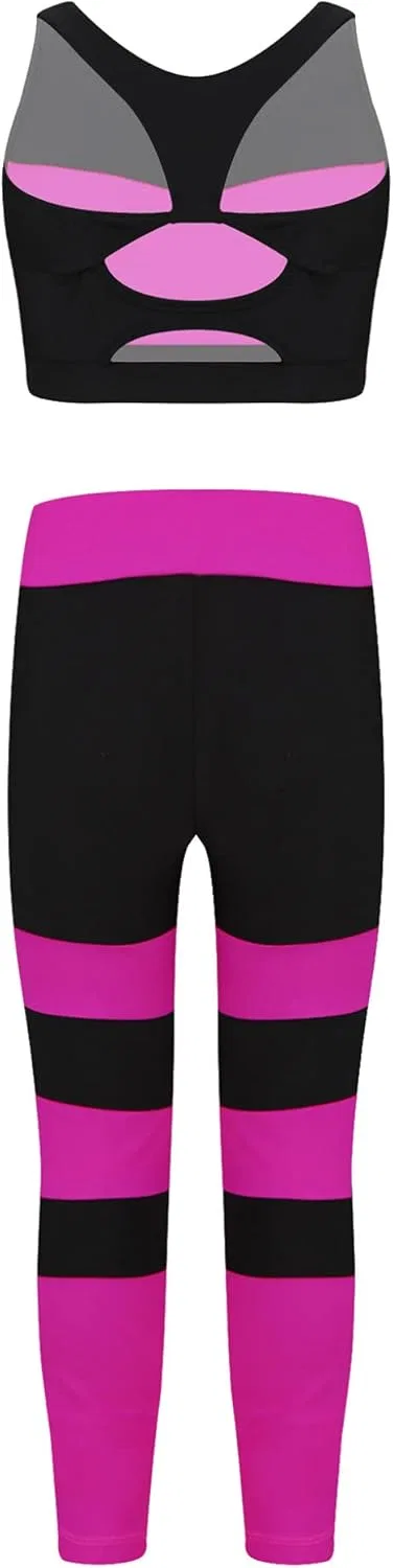 Детский спортивный костюм Mufeng, топ и леггинсы, Stripes Hot Pink — фото 2