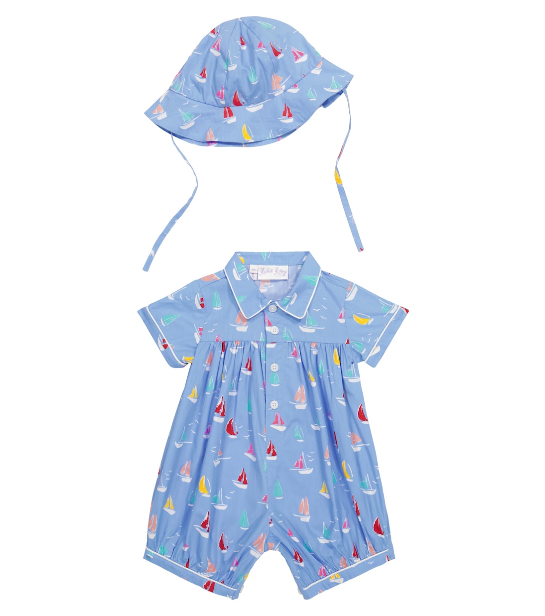 

Детский комбинезон и шапочка из хлопка с принтом Rachel Riley, синий