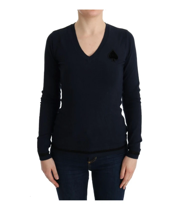 

Синий вязаный свитер с V-образным вырезом Costume National, синий