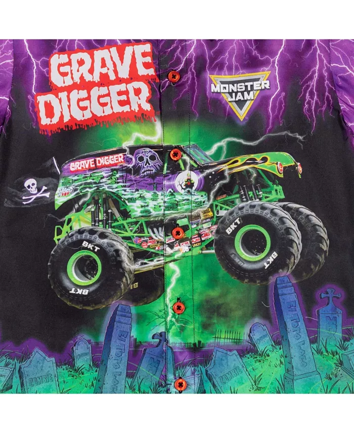 Гавайская рубашка на пуговицах Grave Digger Monster Jam, фиолетовый — фото 2