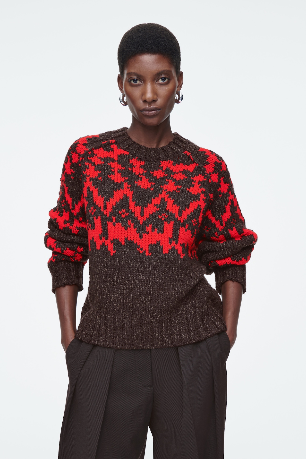 

Шерстяной свитер с плетением fair isle COS, коричневый/красный