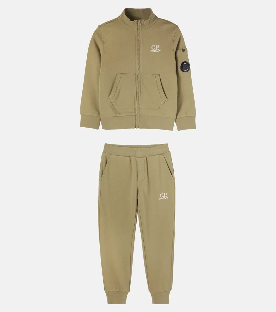 Комплект из хлопковой толстовки и спортивных штанов Lens C.P Company Kids, зеленый — фото 4