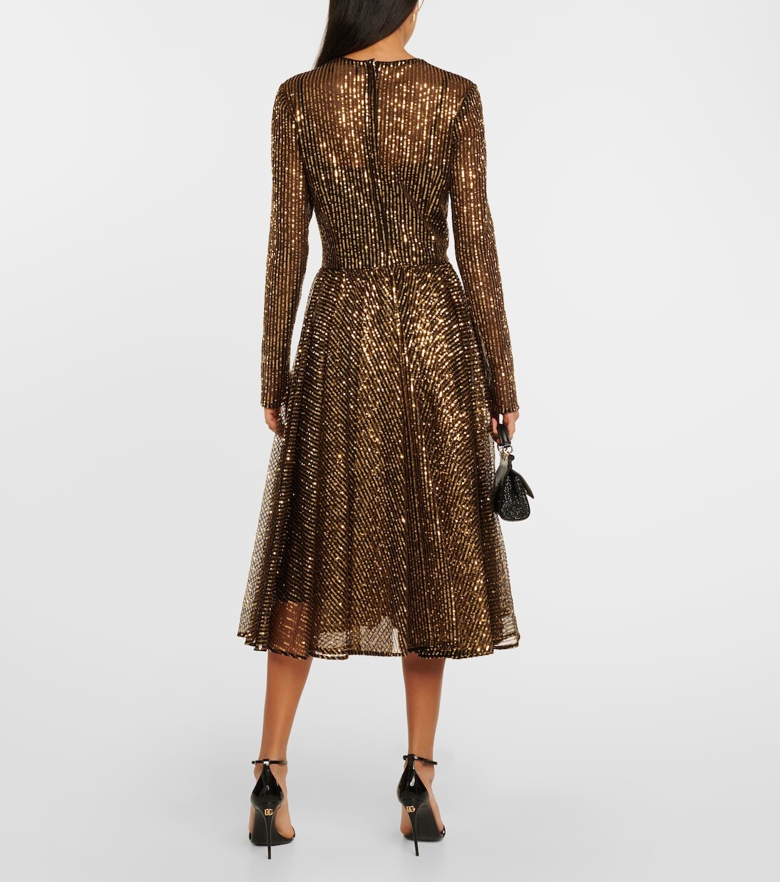 Платье миди из тюля с пайетками Dolce&Gabbana, золото — фото 3