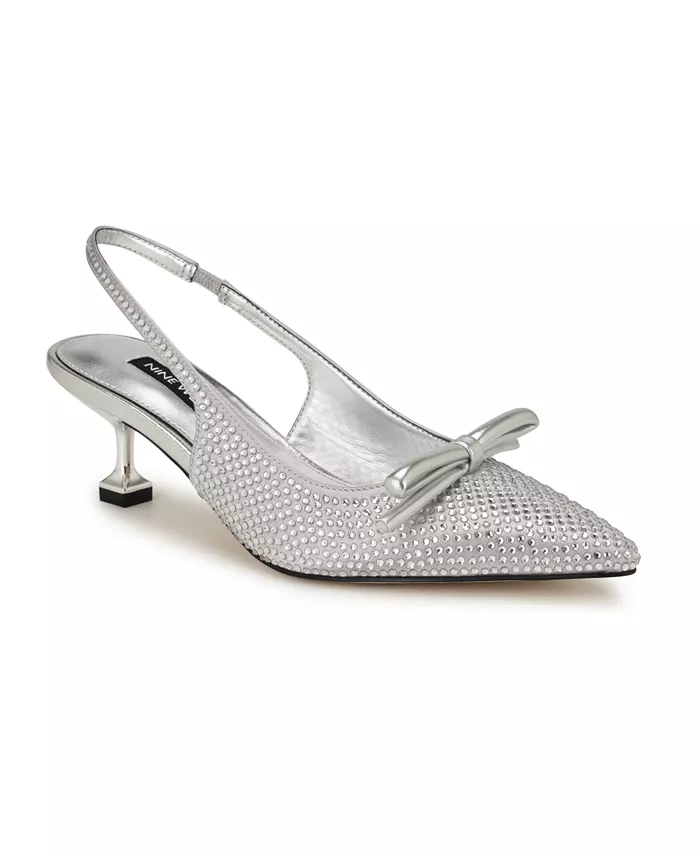 Женские украшенные туфли-лодочки Wunder на низком каблуке с ремешком Nine West, серебряный