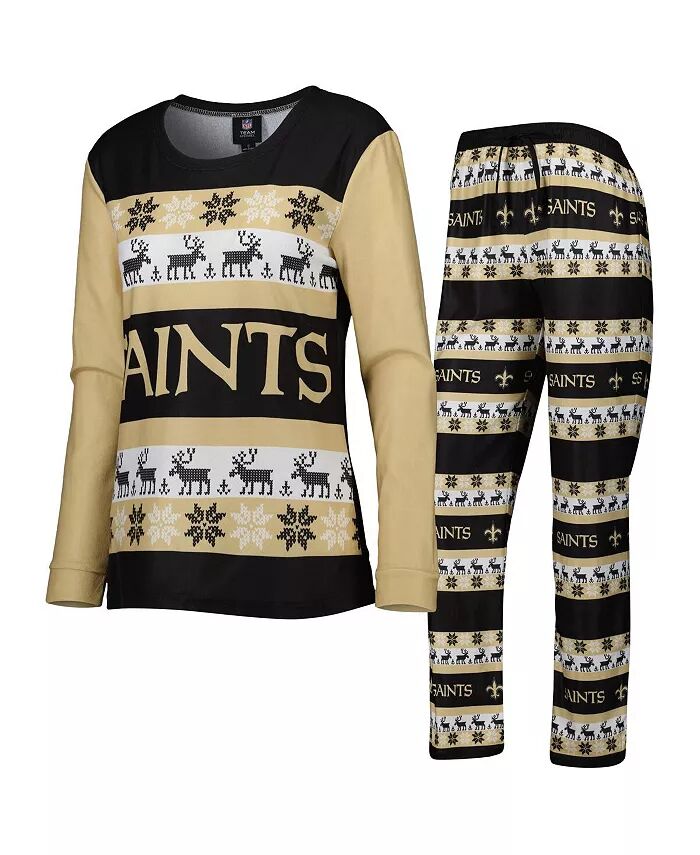 

Женский черный пижамный комплект New Orleans Saints Holiday Ugly FOCO