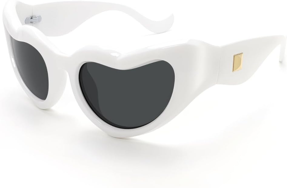 

Женские солнцезащитные очки в форме сердца с обтекаемой формой - модный массивный винтажный дизайн в стиле "любовь" | Очки для вечеринок, рейвов и фестивалей ICARA, White