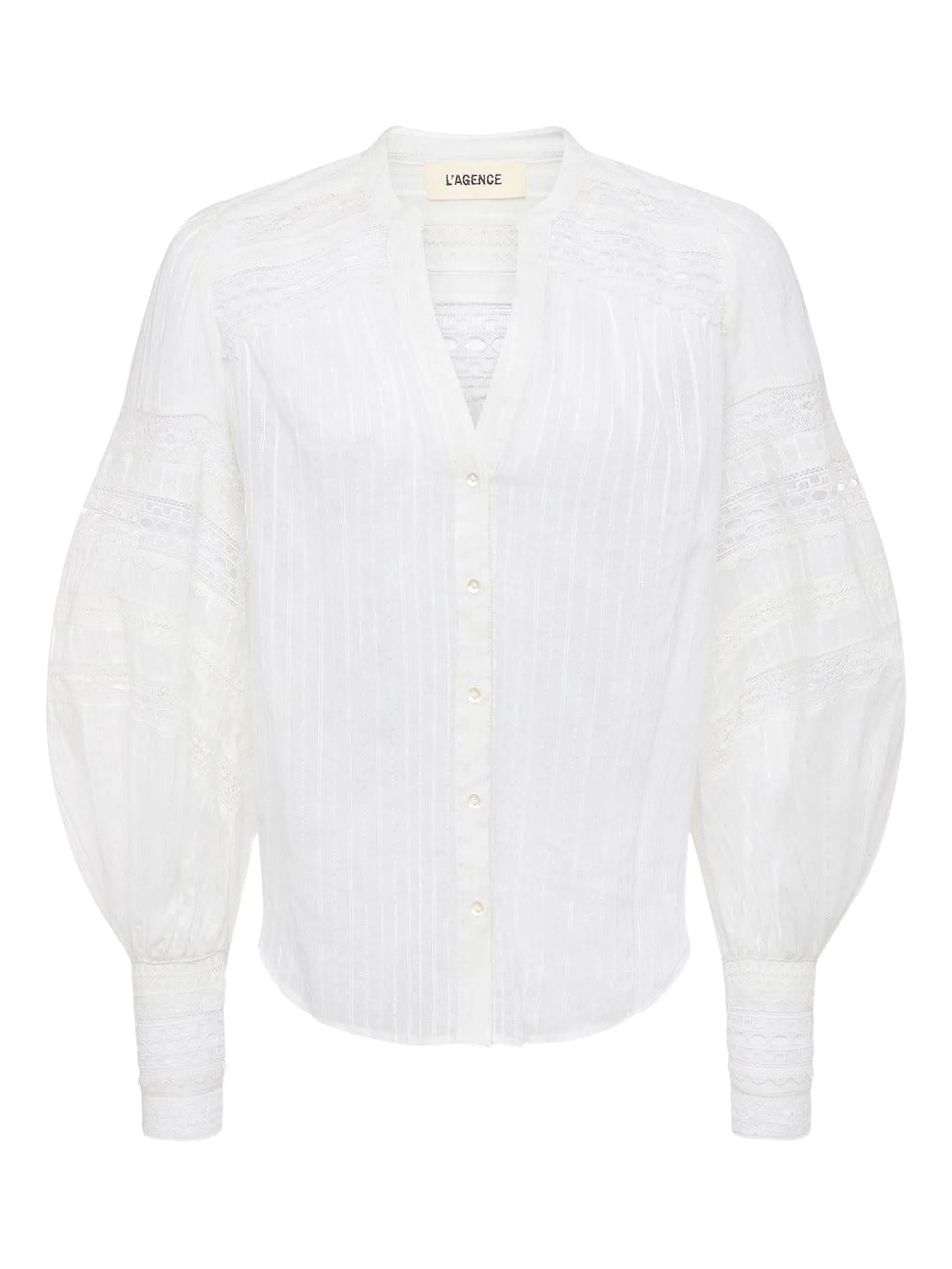 

Рубашка с воздушными рукавами и кружевной отделкой Kiera L'Agence, белый