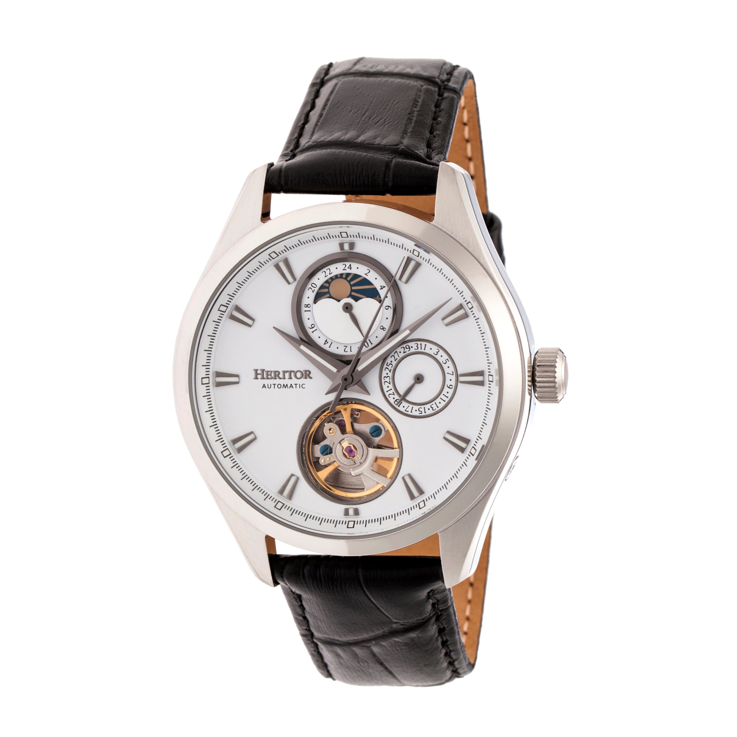 

Часы Sebastian Semi-Skeleton с кожаным ремешком Heritor Automatic, белый