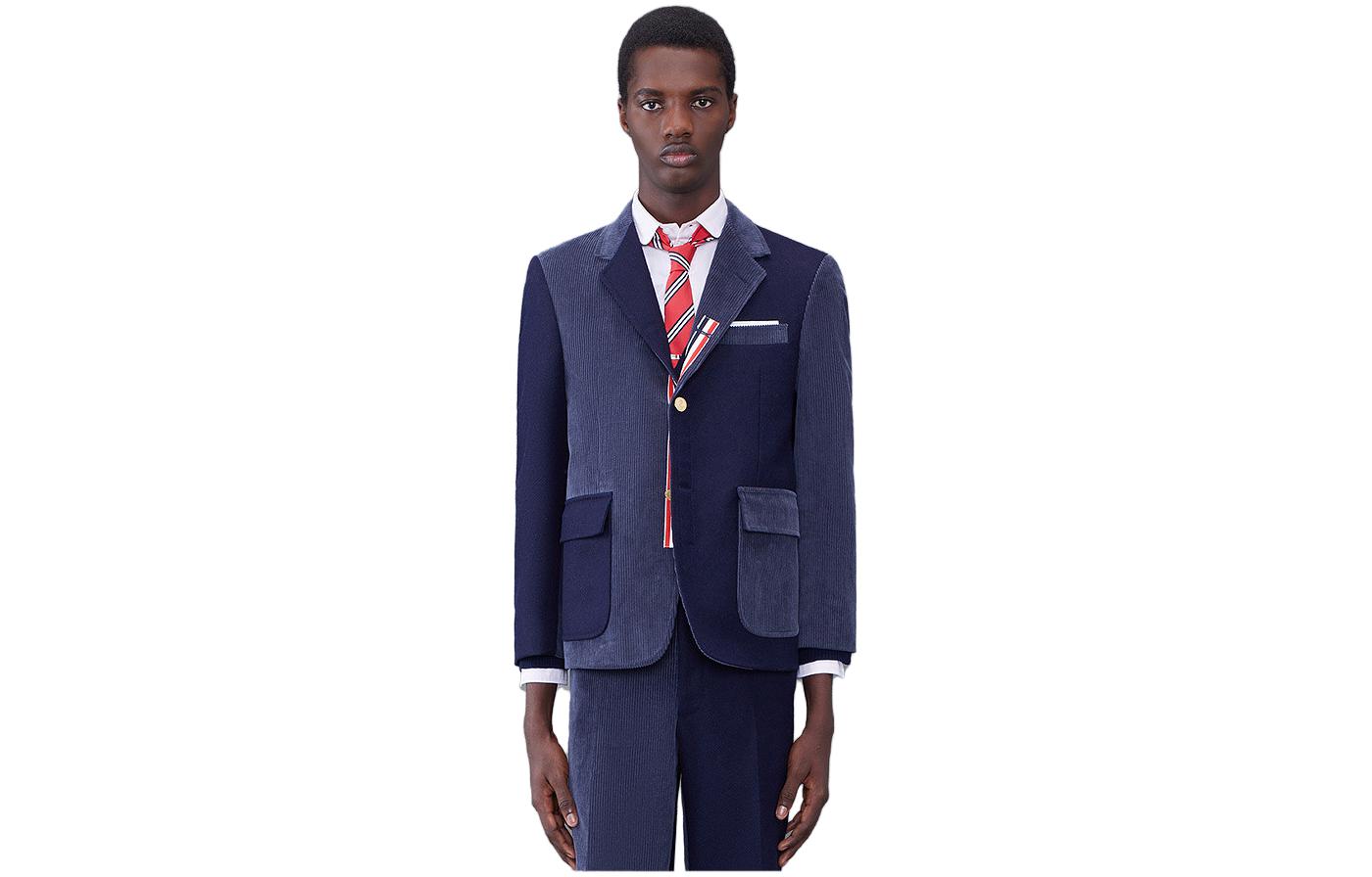 

THOM BROWNE Однобортный вельветовый пиджак, Marine Blue
