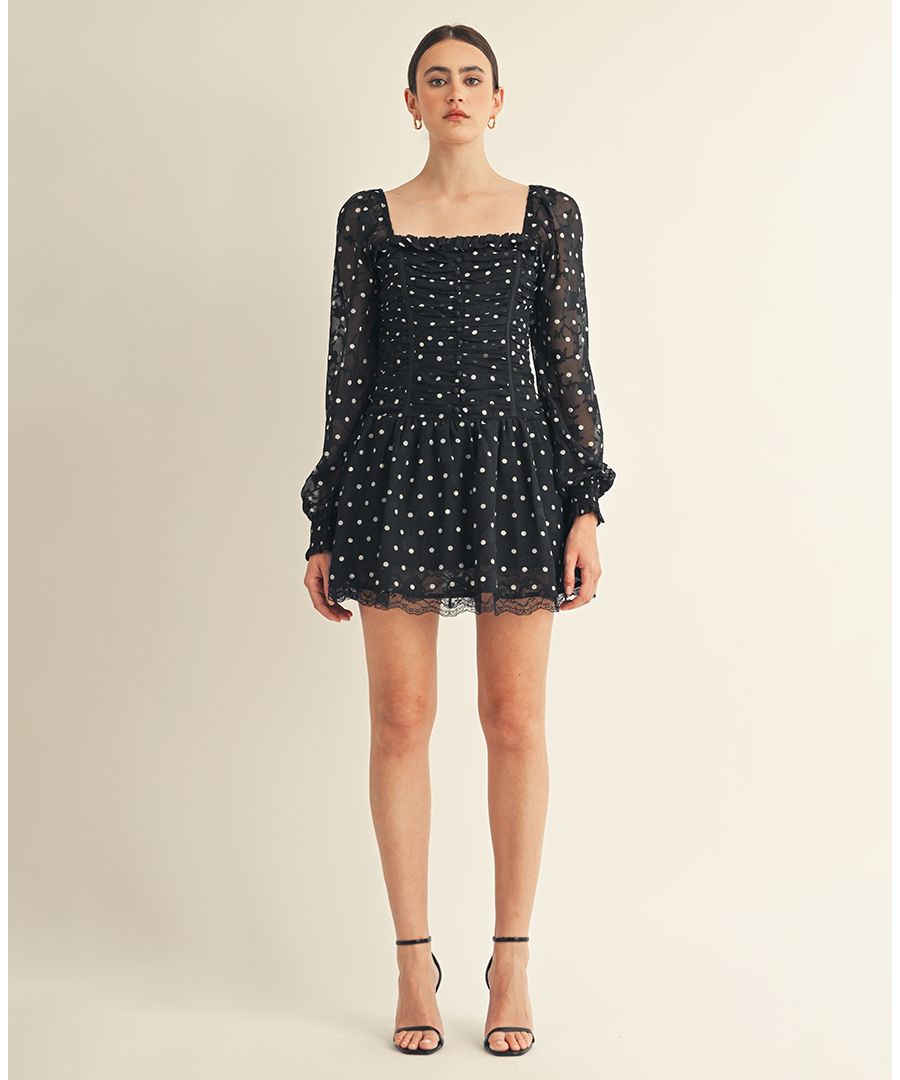 

Женское мини-платье Sorenne с квадратным вырезом AROSE STUDIO, INC, Black polka dots