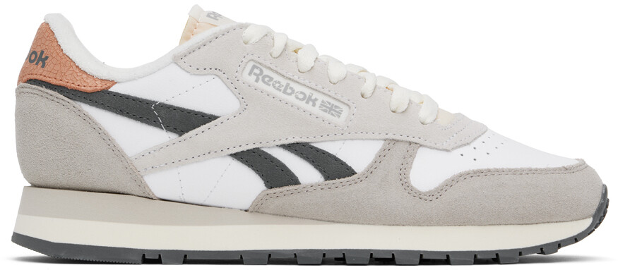

Классические кожаные кроссовки белого и серо-коричневого цвета Reebok Classics