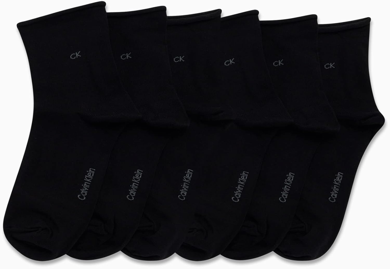 Женские носки Calvin Klein Crew Socks - 6 пар мягких хлопковых носков с отворотами на манжете, мини/средней длины, для женщин (размер обуви: 4-10), All Black — фото 2