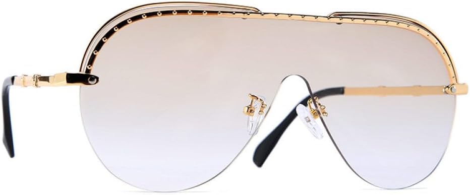 

Большие солнцезащитные очки-полуободковая оправа для мужчин и женщин, модные, с заклепками, с одной линзой, защита от УФ-излучения UV400, винтажные очки MTZJH, C4 Gold