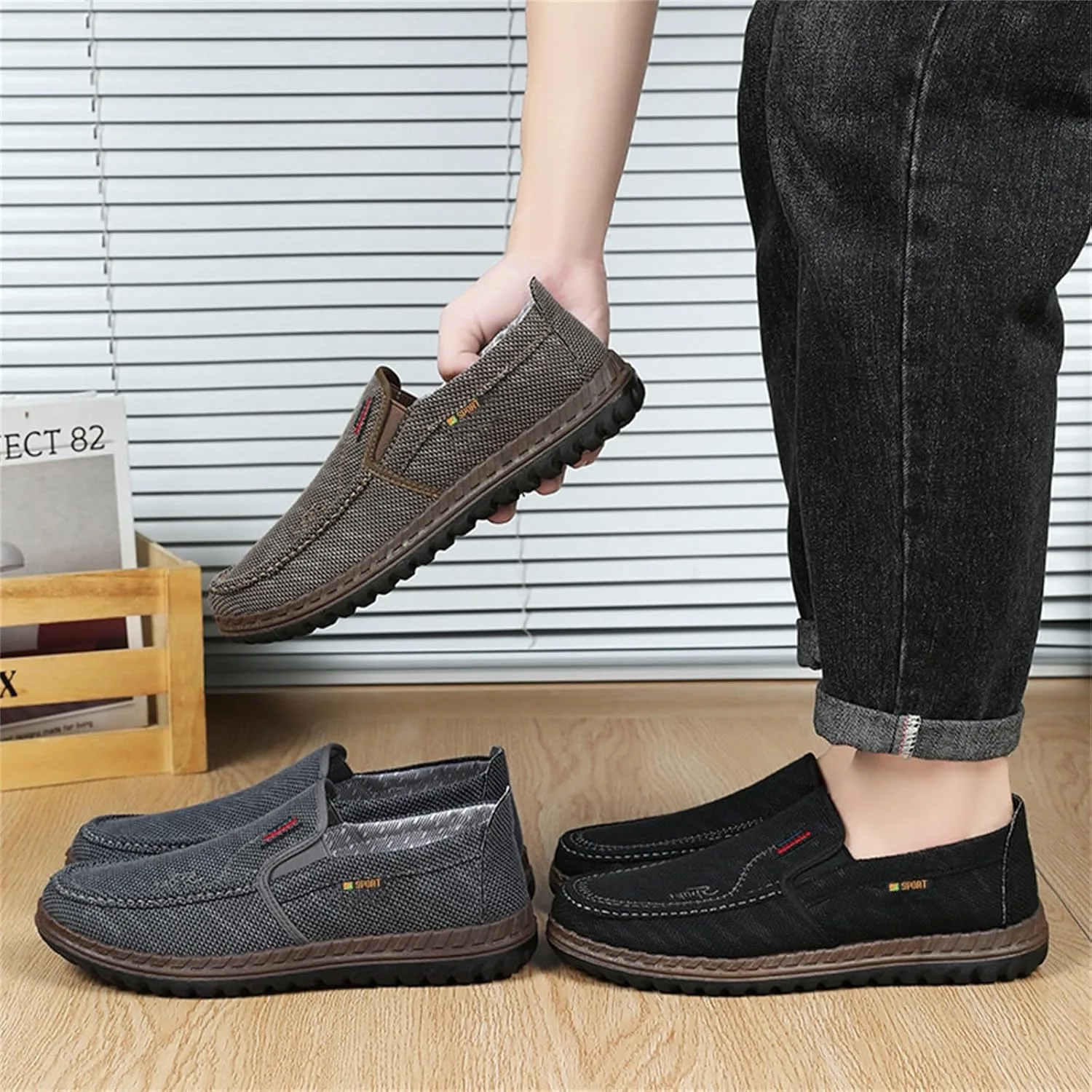 Мужские кроссовки Generisch Trainers из ткани, летние, дышащие, без шнурков, удобные, спортивные, легкие, с толстой подошвой, амортизирующие, для бега на открытом воздухе, для тренировок, размеры 39-44, серый — фото 2