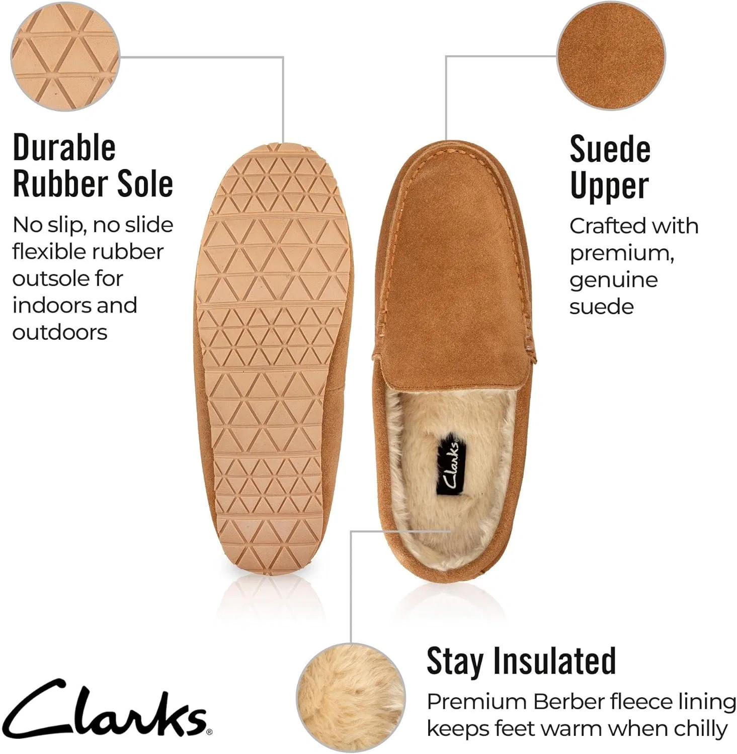 Тапочки с мехом Clarks, коричневый — фото 3