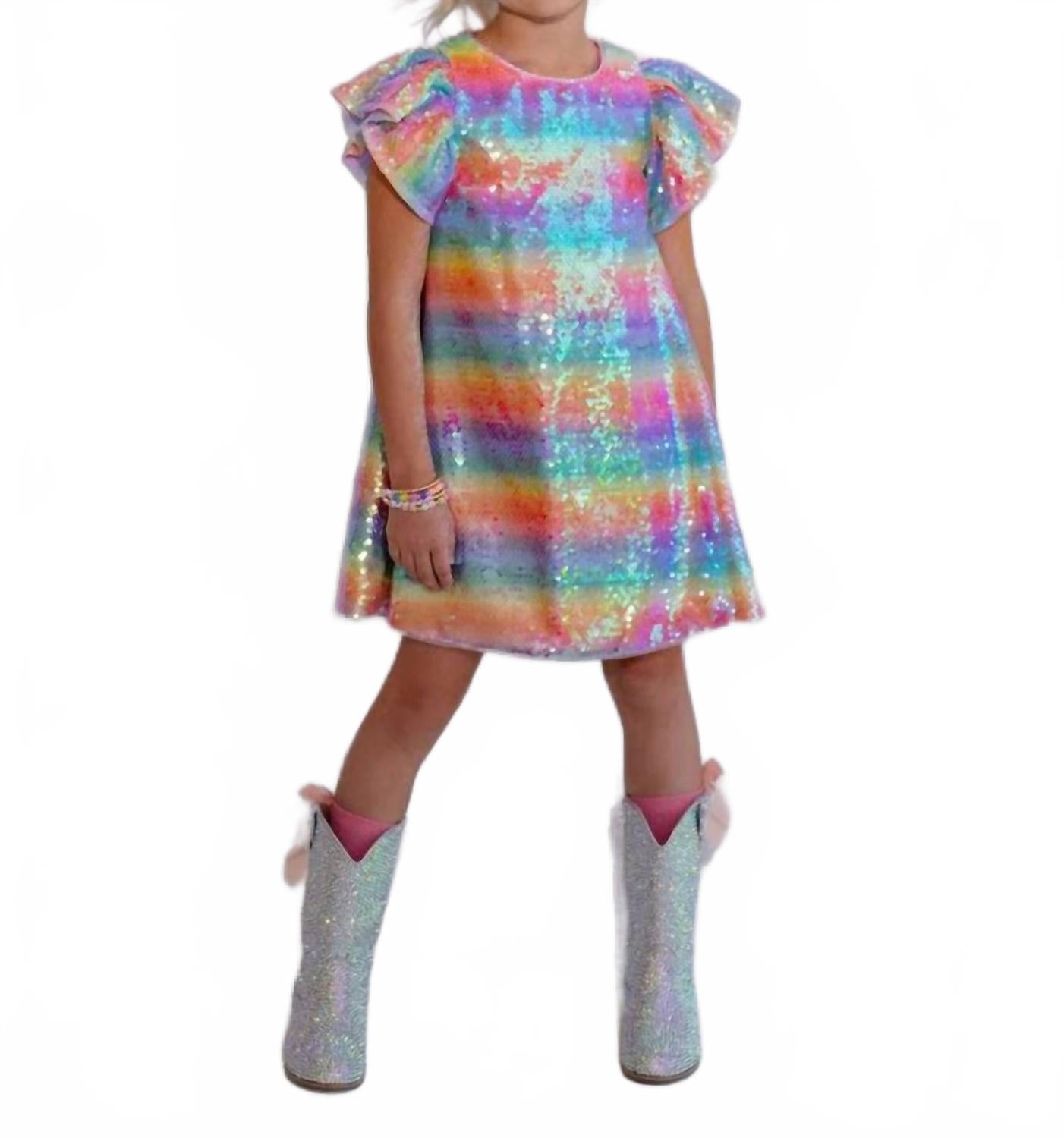 

Lola + The Boys Платье с радужным блеском и пайетками, розовое