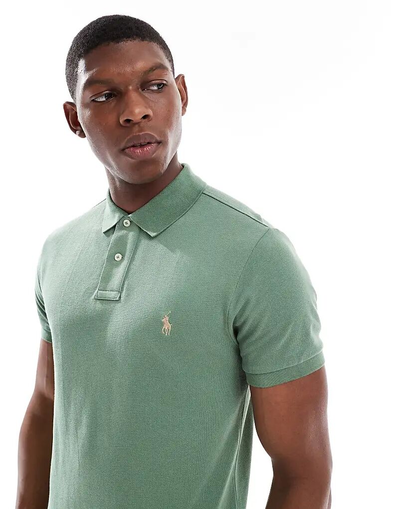 

Поло Polo Ralph Lauren с логотипом и принтом в виде пике облегающего кроя светло-зеленого цвета