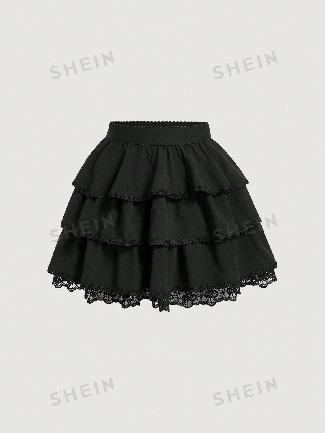 

Юбка женская MOD, однотонная, кружево, многослойная схема шитья Shein, черный