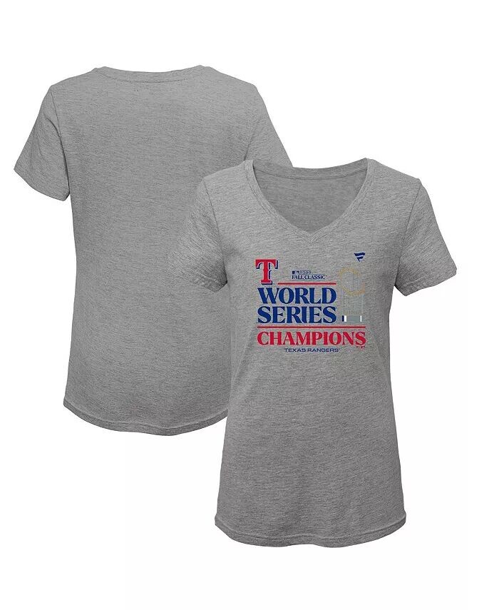 

Футболка Big Girls Heather Gray Texas Rangers 2023 World Series Champions для раздевалки Fanatics
